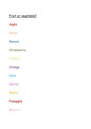 English Worksheet: Fruit or vegetable?
