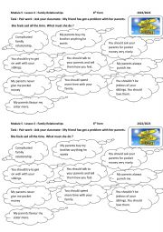 English Worksheet: 8th Form Tunisian Pupils : Module 5 : Lesson 3 : Family Relationships ( Writing )