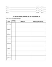 English Worksheet: The Black Cat Chapter 2 by Edgar Allan Pe