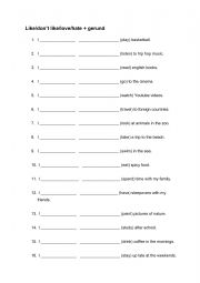 English Worksheet: Like + gerund