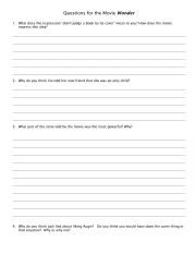 English Worksheet: Comprehension Questions for the Movie Wonder