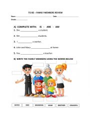 English Worksheet: TO BE AND FAMILY MEMBERS REVIEW