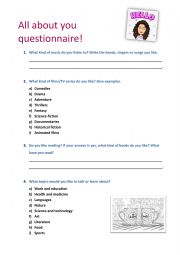 English worksheet: All about you questionnaire