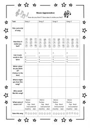 English Worksheet: Music Appreciation Table