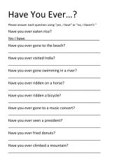 English Worksheet: Have You Ever
