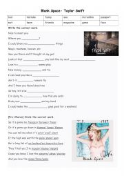 English Worksheet: blank space by taylor swift