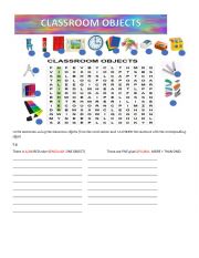 English Worksheet: CLASSROOM OBJECTS