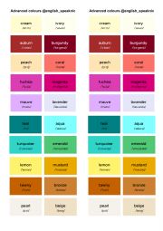 English Worksheet: advanced colours