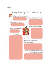 English Worksheet: King Henry VIII fact file 