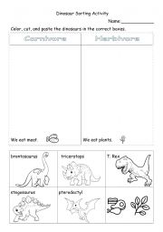 English Worksheet: dinosaur sorting worksheet