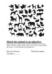 English Worksheet: Animal names and adjectives