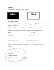 English Worksheet: White comedy by Benjamin Zephaniah 