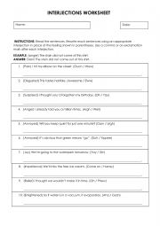 English Worksheet: Interjection Worksheet