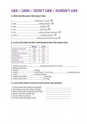 English Worksheet: Likes and dislikes