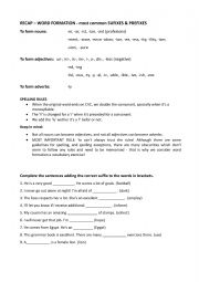 English Worksheet: Word Formation - most common sufixes & prefixes