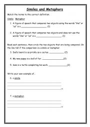 English Worksheet: Similes and Metaphors