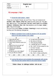 English Worksheet:  7th grade mid term test 1