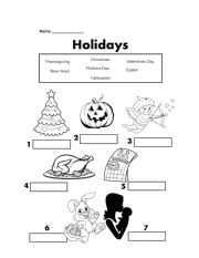 Holidays Matching Worksheet