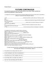 English Worksheet: Future Continuous