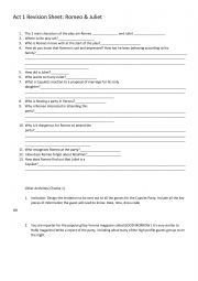 English Worksheet: Romeo and Juliet Act 1