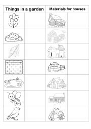 English Worksheet: Things in a garden and house materials