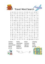 English Worksheet: travel word search