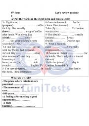 English Worksheet: Revision for Tunisian 8th graders Module 1