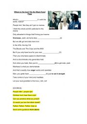 English Worksheet: Where is the love? by Black Eyed Peas