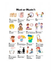 English Worksheet: Must-Mustn�t at school