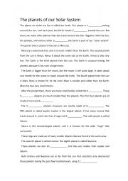 English Worksheet: The planets of our Solar System listening exercise