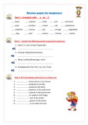 English Worksheet: Review paper for beginners