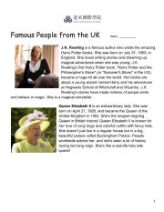 English Worksheet: Famous People from the UK