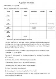 English Worksheet: A grade 8 timetable