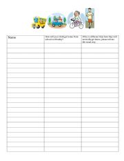 English Worksheet: First Day transportation