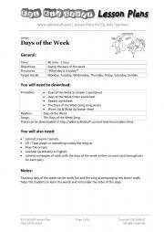English Worksheet: days of  the week
