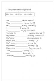 English Worksheet: Likes and dislikes