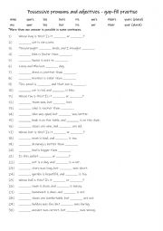 Possessive pronouns and adjectives - gap-fill practise