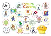 English Worksheet: Mm Picture Covers: An exercise in phonics with answer key and cumulative notes.