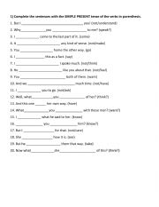 English Worksheet: SimplePreent