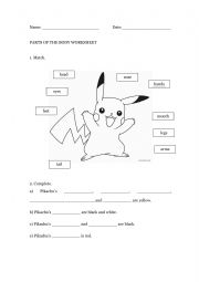 Parts of the Body - Pokemon (Pikachu) - ESL worksheet by luistoniolo