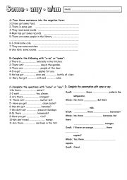 English Worksheet: ESL some/any