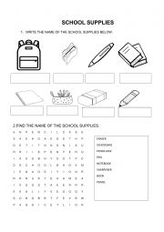 English Worksheet: School Supplies