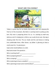 English Worksheet: WHAT ARE YOU DOING? READING ACTIVITY