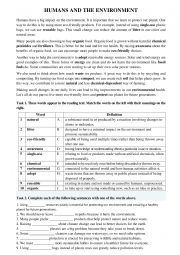 English Worksheet: HUMANS AND THE ENVIRONMENT