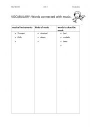 English Worksheet: Worksheet: find Vocabulary about Music