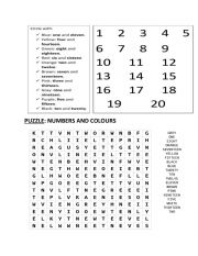 English Worksheet: Numbers and colours