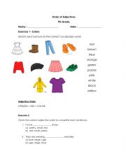 English Worksheet: Order of Adjectives- Opinion, Size, Color