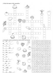 Vegetables (crossword, matching and word search)