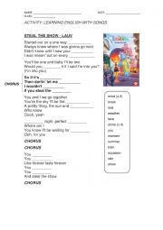 English Worksheet: SONG: STEAL THE SHOW (ELEMENTAL MOVIE)