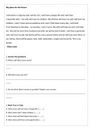 English Worksheet: Simple Future reading and comprehension